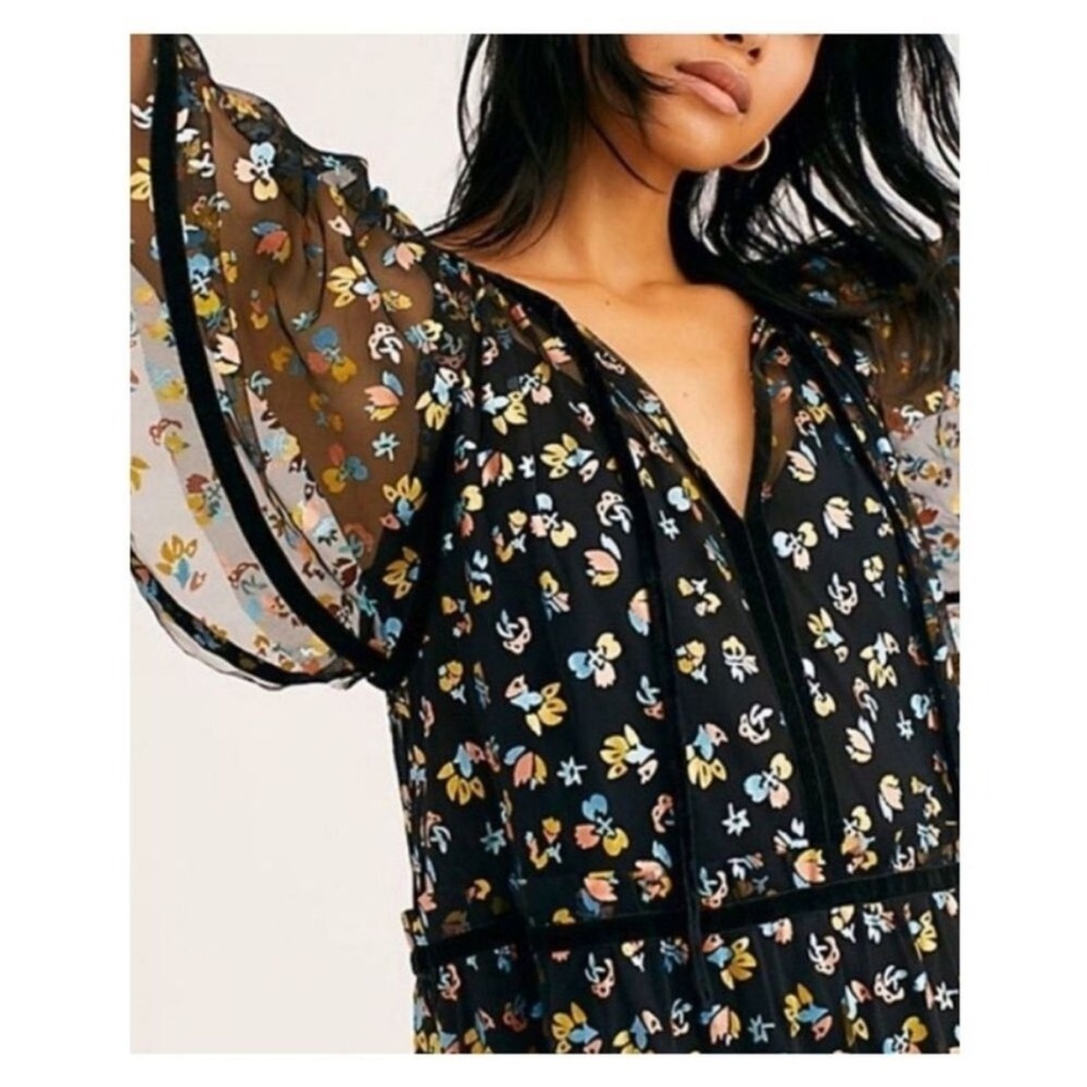 Free People Practical Magic Midi Dress Black Floral Mesh Sheer Size L - Picture 3 of 8